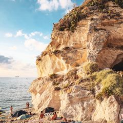 A coastal cliff on a beautiful day in Tropea, Italy